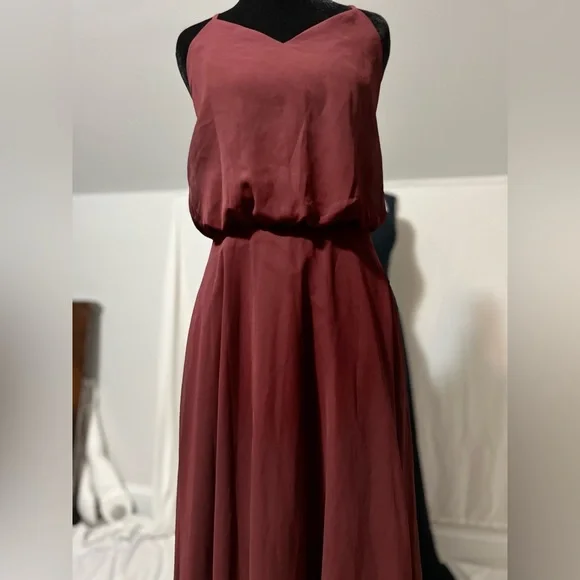Elegant Maxi Chiffon Bridesmaid Dress Sleeveless Prom Evening Party Size S Wine - Picture 3 of 9